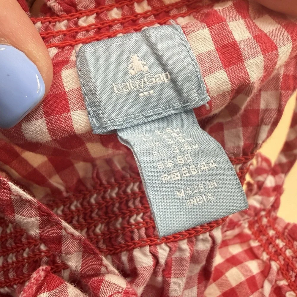 Baby‎ Gap Y2K Romper Baby Girl 3-6 M Red Gingham Smocked Outfit Bow Summer
